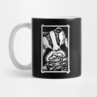 A Badger and His Mushrooms - White Outlined Version Mug